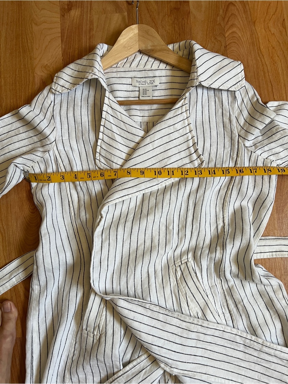 Rachel Zoe Linen Striped Tie-Waist Trench Coat in Cream and Black sz XS - Picture 6 of 8